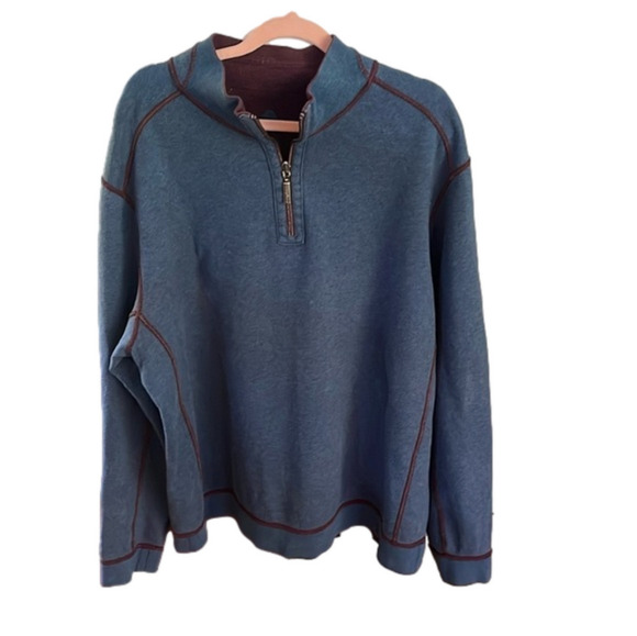 Tommy Bahamas reversible heavy weight 1/4 zip sweater in faded maroon & blue - Picture 3 of 9